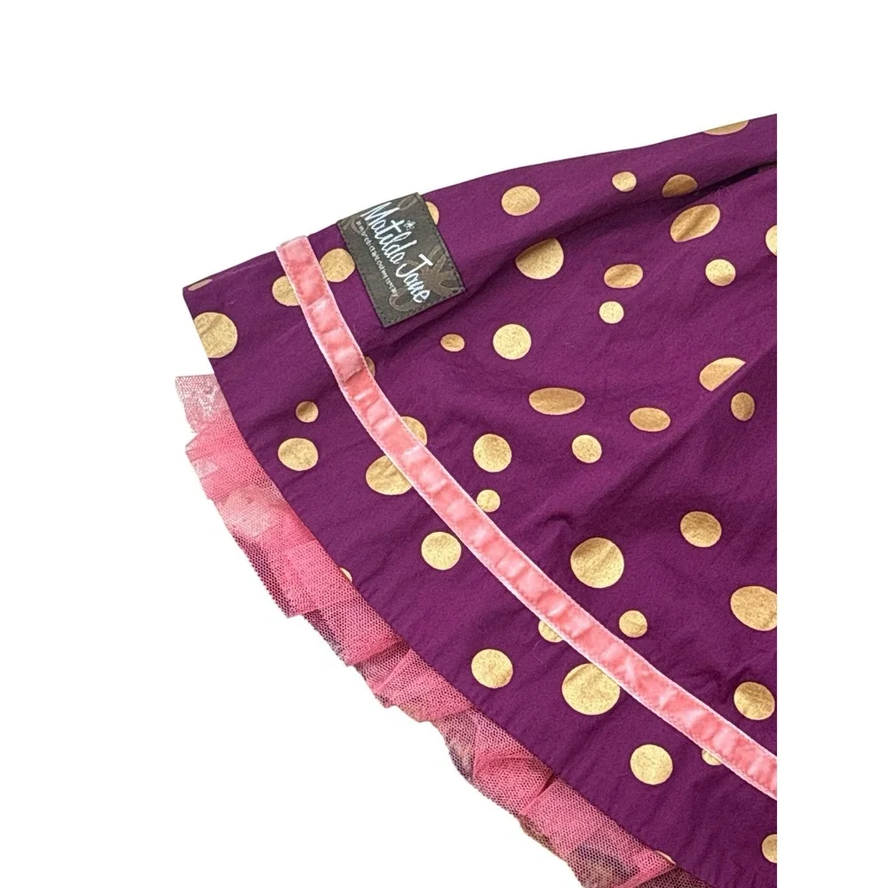 Matilda Jane Plum Gold Polka Dot Plaid Belted Dress With Tulle & Pockets Girls 6